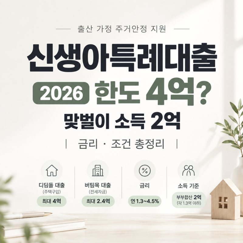 신생아특례대출 2026 한도 4억? 맞벌이 소득 2억·금리·조건 총정리