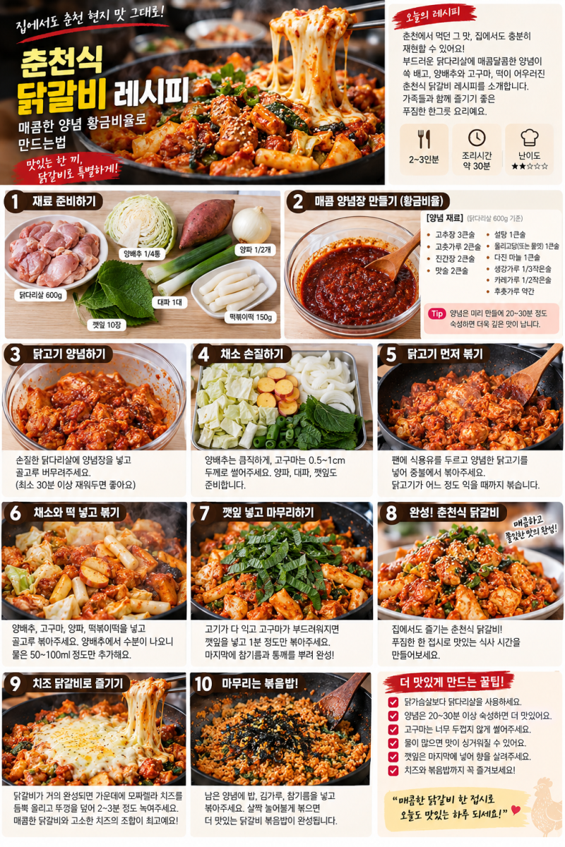 닭갈비 레시피｜춘천식 매콤 양념 황금비율로 만드는 법