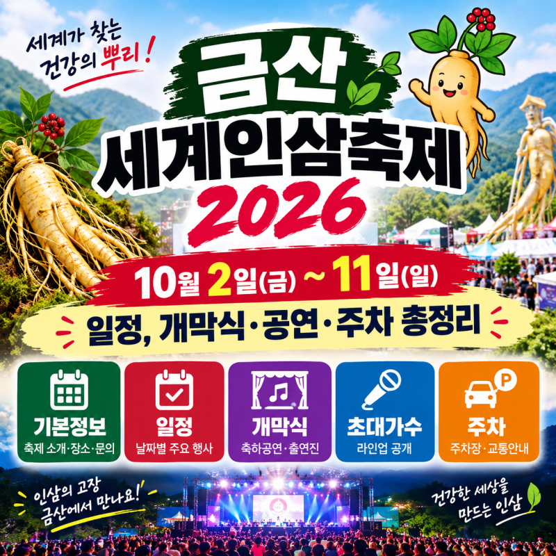 금산세계인삼축제 2026 일정, 10월2일~11일 개막식·공연·주차 총정리