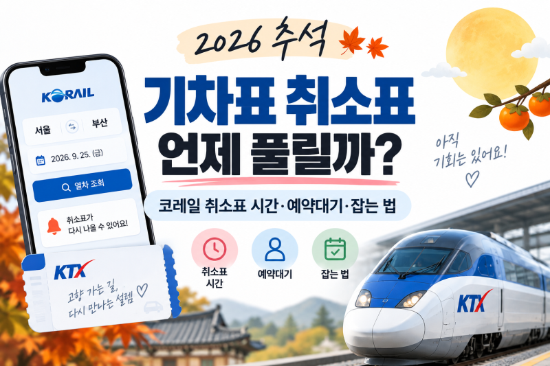 2026 추석 기차표 취소표 언제 풀릴까? 코레일 취소표 시간·예약대기·잡는 법