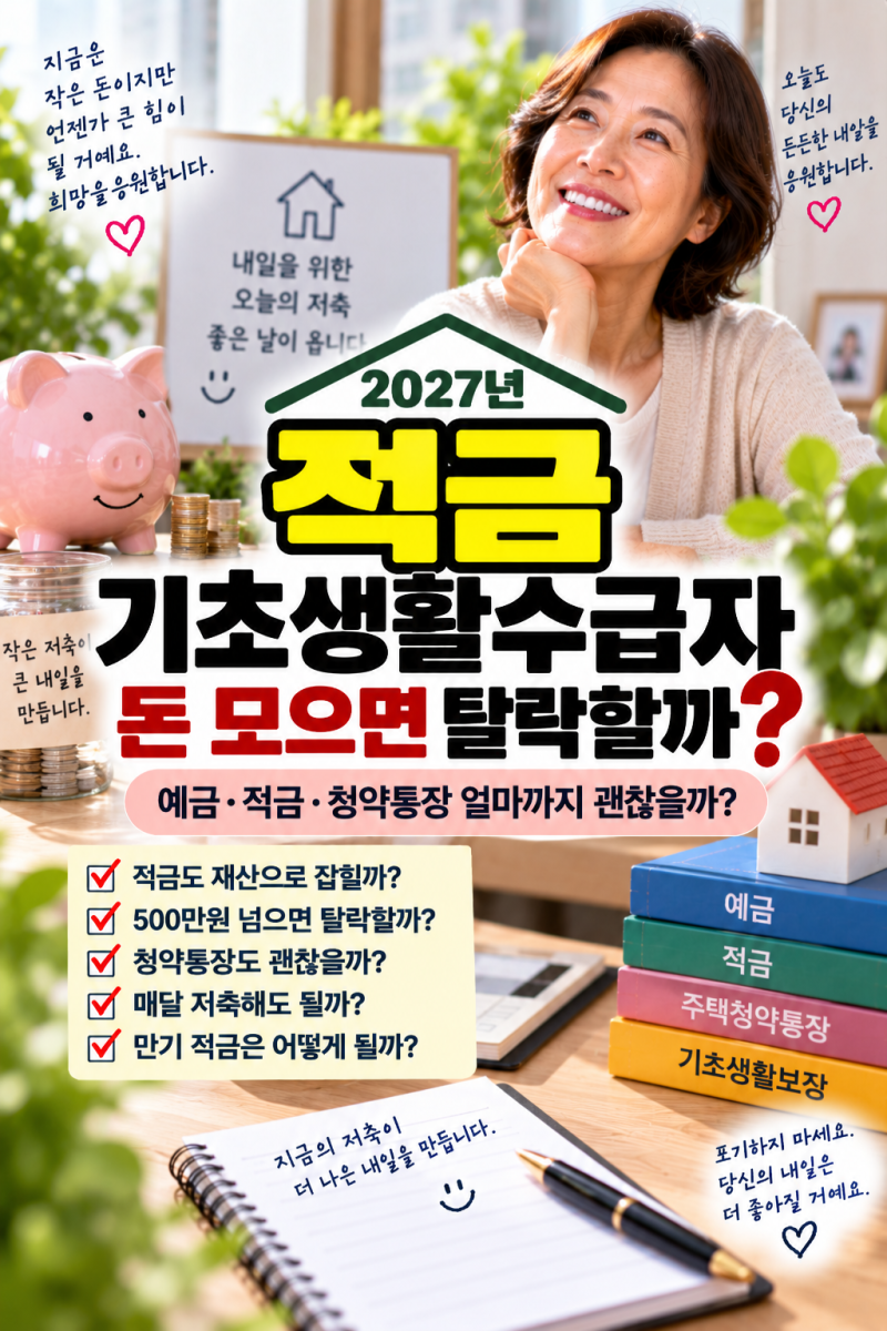 적금 기초생활수급자, 돈 모으면 탈락할까?｜2027년 예금·적금·청약통장 얼마까지 괜찮을까