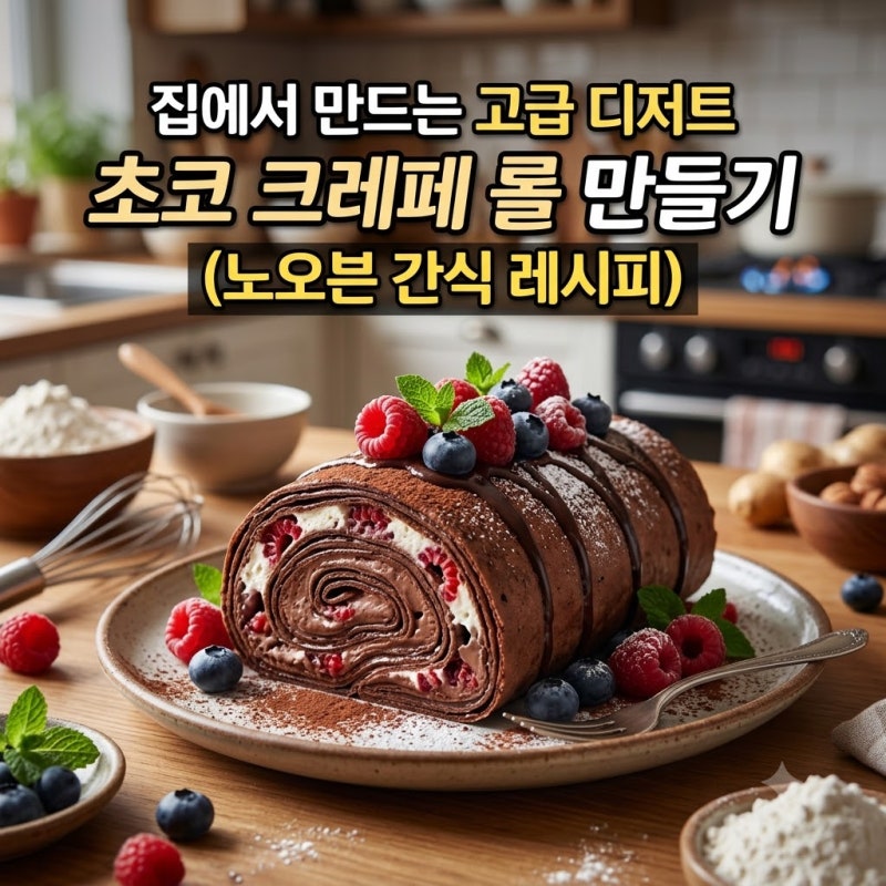 집에서 만드는 고급 디저트, 초코 크레페 롤 만들기 (노오븐 간식 레시피)