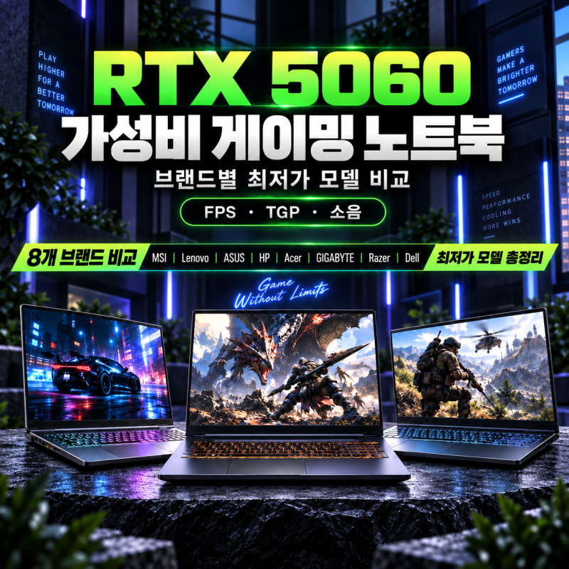 RTX 5060 가성비 게이밍 노트북 추천 - 브랜드별 최저가 모델 FPS·TGP·소음 비교