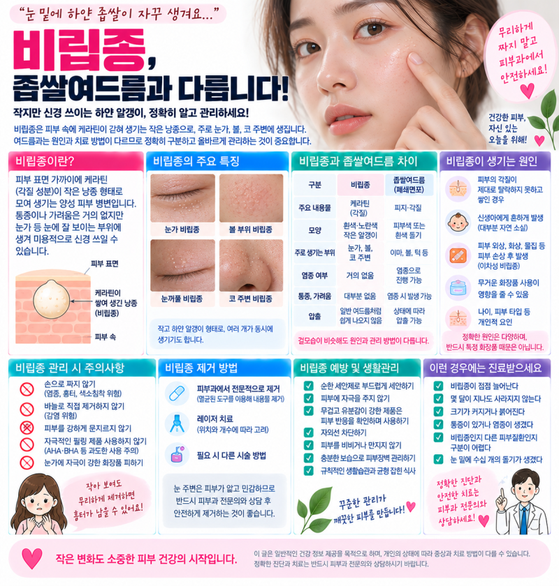 얼굴에 하얀 좁쌀이 안 없어져요｜비립종 원인·좁쌀여드름 차이·제거 방법·눈가 관리까지