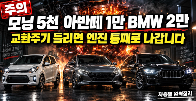 모닝 5천·아반떼 1만·BMW 2만…내 차 주기 틀리면 엔진 통째로 나갑니다