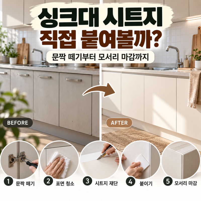 “싱크대 색이 마음에 안 든다면?” 문짝 시트지 셀프로 붙이는 순서