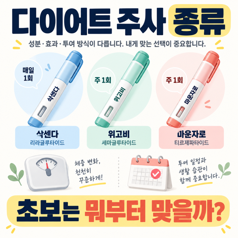다이어트 주사 종류 초보 판단 기준 5단계, 마운자로·위고비·삭센다 감별 (처방 조건·용량·....