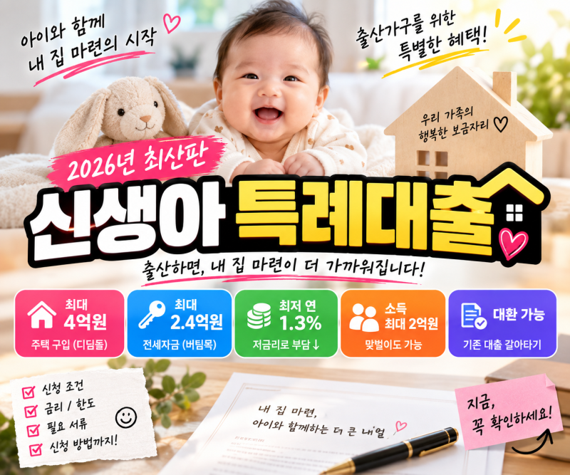 2026 신생아 특례대출 총정리｜조건·소득·금리·한도·대환까지