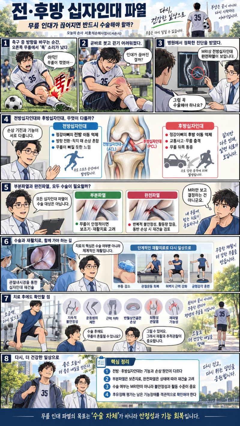 전·후방 십자인대 파열(S83.5), 무릎 인대가 끊어지면 반드시 수술해야 할까?_Prepared by 서호석....
