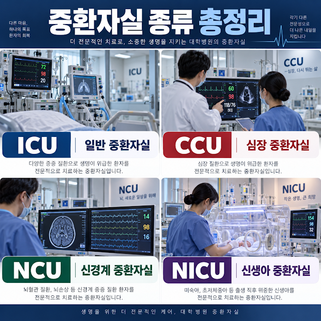중환자실 종류는? ICU, CCU, NCU, NICU의 차이점과 치료 대상