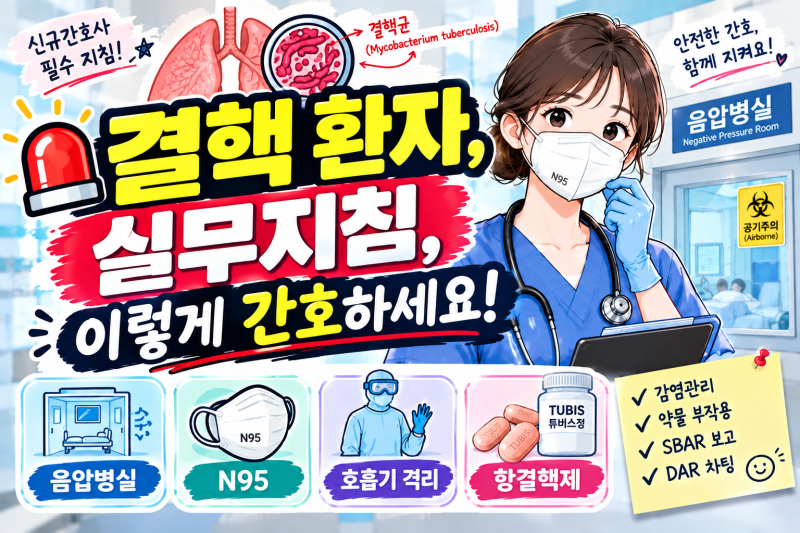 [결핵] 결핵 환자 임상 간호 가이드: 호흡기 격리, 항결핵제 부작용 관리, SBAR 보고 및 DAR 차팅....