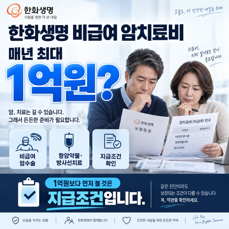 한화생명 비급여 암치료비 매년 최대 1억원? 지급조건부터 확인하세요