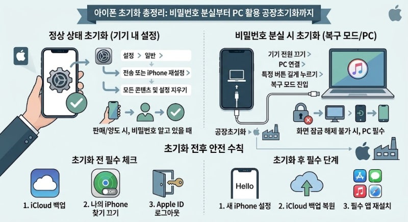 아이폰 초기화 방법 총정리: 비밀번호 분실부터 복구 모드 공장초기화까지
