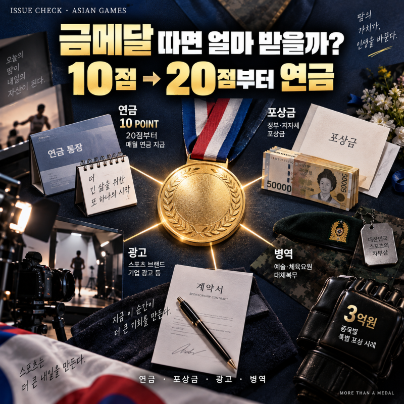 아시안게임 금메달 따면 연금 얼마?｜포상금·종목별 보너스·병역 혜택까지 총정리