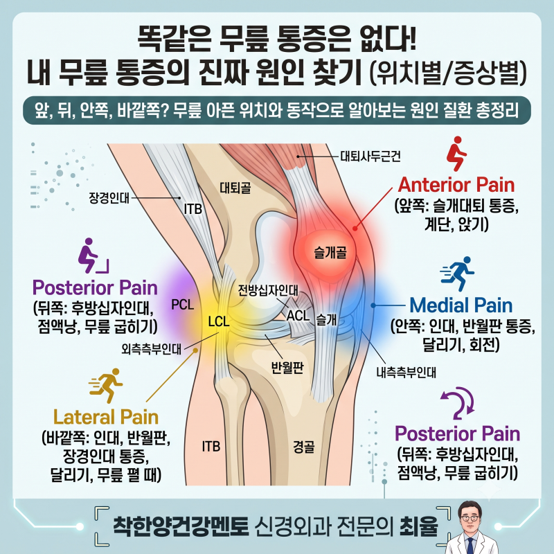앞, 뒤, 안쪽, 바깥쪽? 무릎 아픈 위치와 동작으로 알아보는 원인 질환 총정리