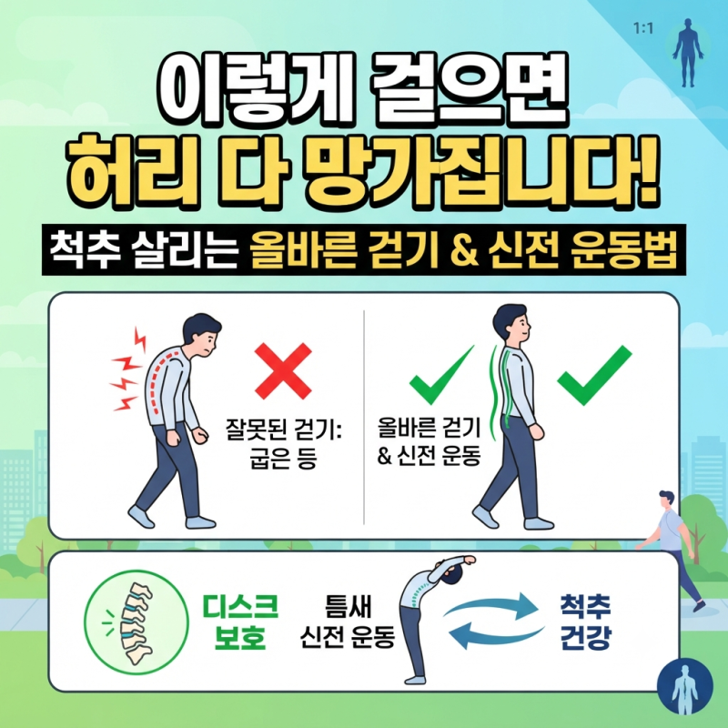 [허리디스크]"이렇게 걸으면 허리 다 망가집니다!" 척추 살리는 올바른 걷기 & 신전 운동법