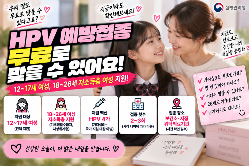 가다실 무료인 줄 모르고 돈 내지 마세요｜26세 여성까지 ‘HPV 무료접종’ 대상 확인