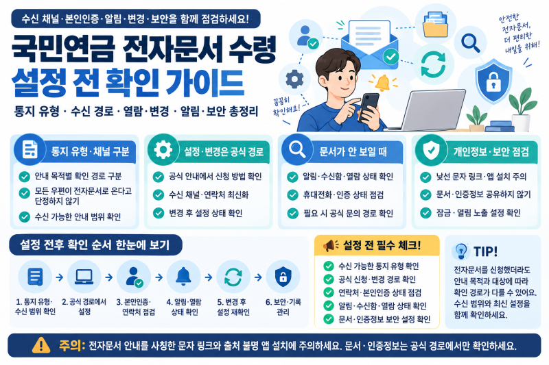 국민연금 전자문서 수령 설정 전 확인할 것｜통지서 열람·변경·보안 점검