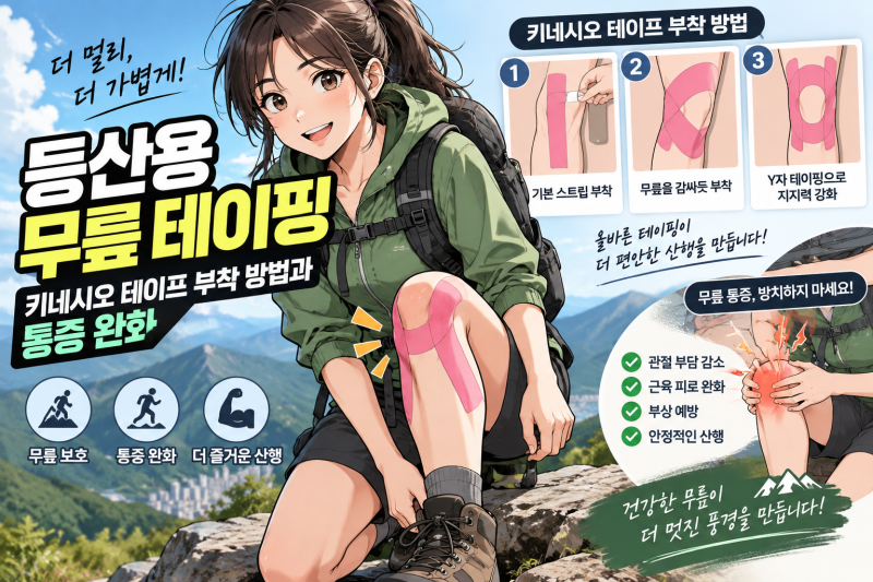 등산 무릎 테이핑 방법 키네시오 테이프 통증 완화 완벽 가이드