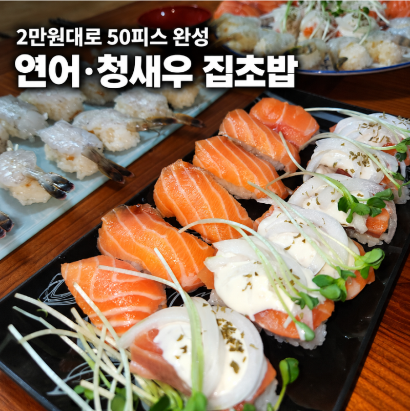 2만원대로 초밥 50피스 만들기 | 연어·청새우 초밥 레시피