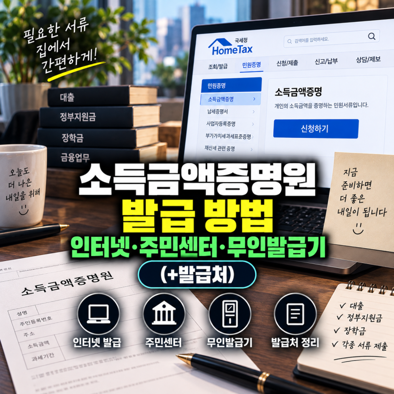 소득금액증명원 발급 방법(+주민센터, 무인발급기, 발급처)
