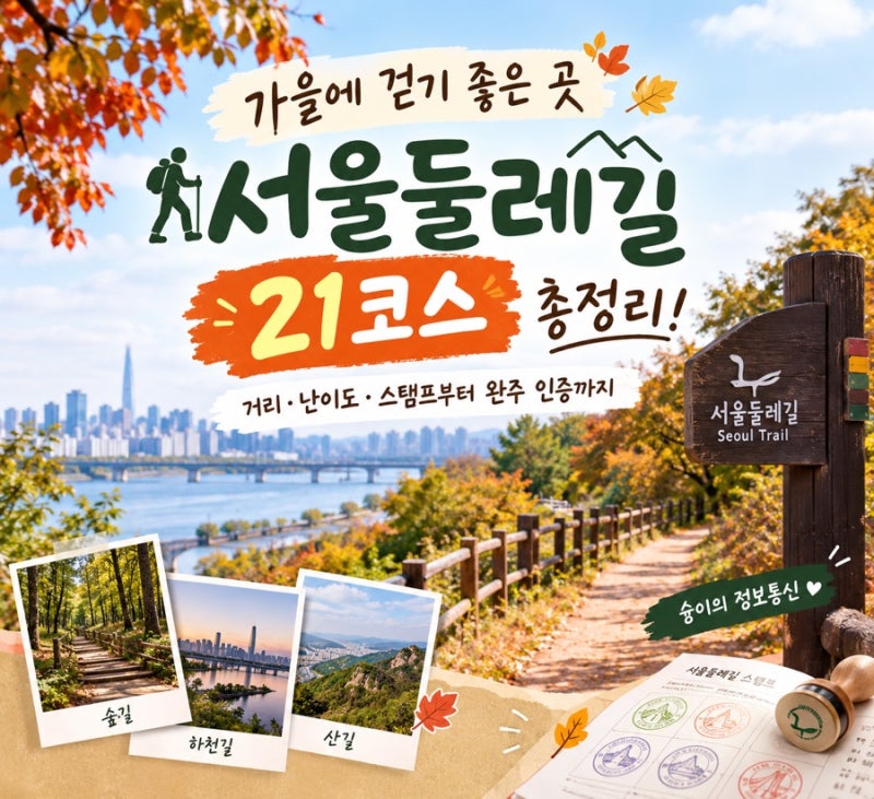 1탄｜가을에 걷기 좋은 곳 “서울둘레길 21코스” 총정리! 거리·난이도·스탬프부터 완주 인....