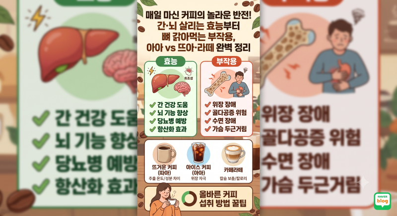 매일 마신 커피의 놀라운 반전! 간·뇌 살리는 효능부터 뼈 갉아먹는 부작용, 아아 vs 뜨아·라....