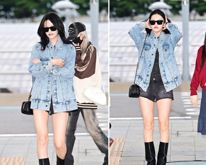 안유진 공항패션 또 눈길…청재킷 하나로 완성한 ‘꾸안꾸 데님룩’