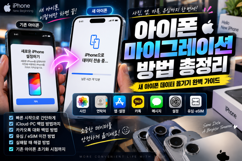 아이폰 마이그레이션 방법 총정리｜새 아이폰 데이터 옮기기·사진·카톡·유심까지