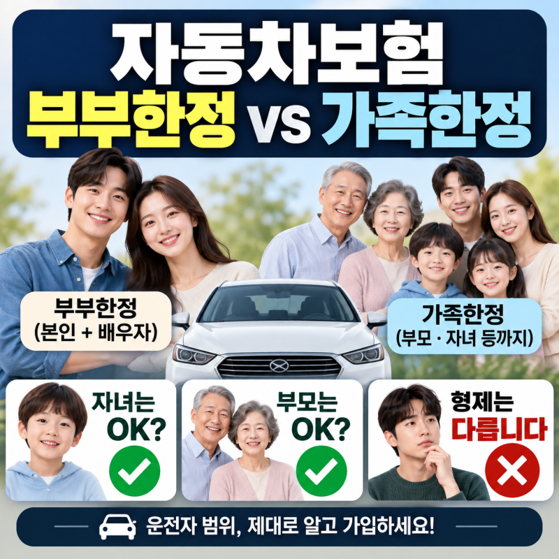 자동차보험 부부한정 vs 가족한정 차이, 자녀·부모·형제도 운전할 수 있을까?