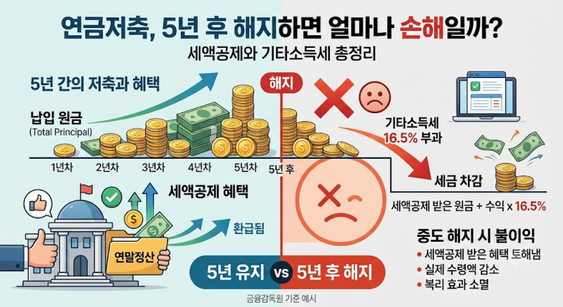 연금저축 5년 후 해지하면 얼마나 손해일까? 세액공제와 기타소득세 총정리