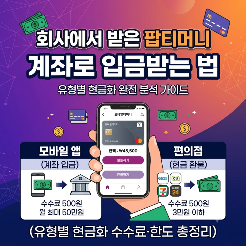 회사에서 받은 팝티머니 잔액, 계좌로 입금받을 수 있을까? 유형별 현금화 완전 분석