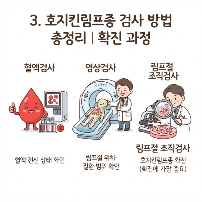 호지킨림프종 검사 방법 총정리｜혈액검사·영상검사·림프절 조직검사로 확진하는 과정