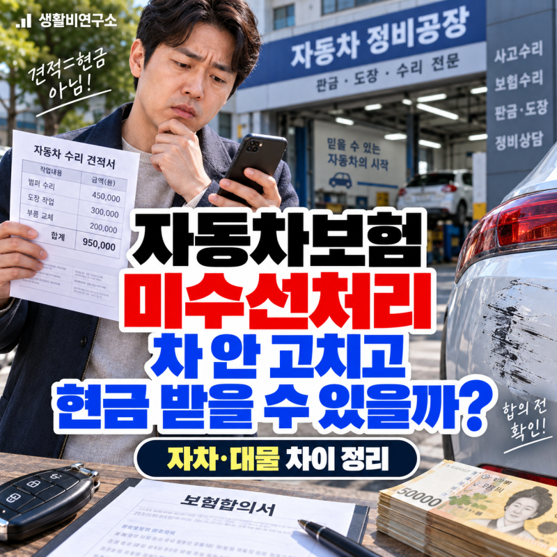 미수선처리, 차 안 고치고 현금 받을 수 있을까? 자동차보험 자차·대물 차이 실제 정리