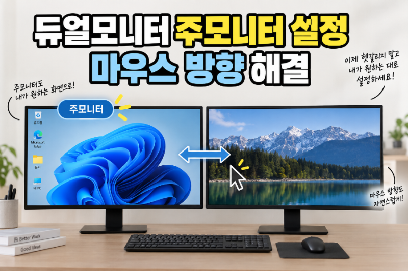 듀얼모니터 주모니터 설정 방법 마우스 방향 반대로 움직일 때 해결