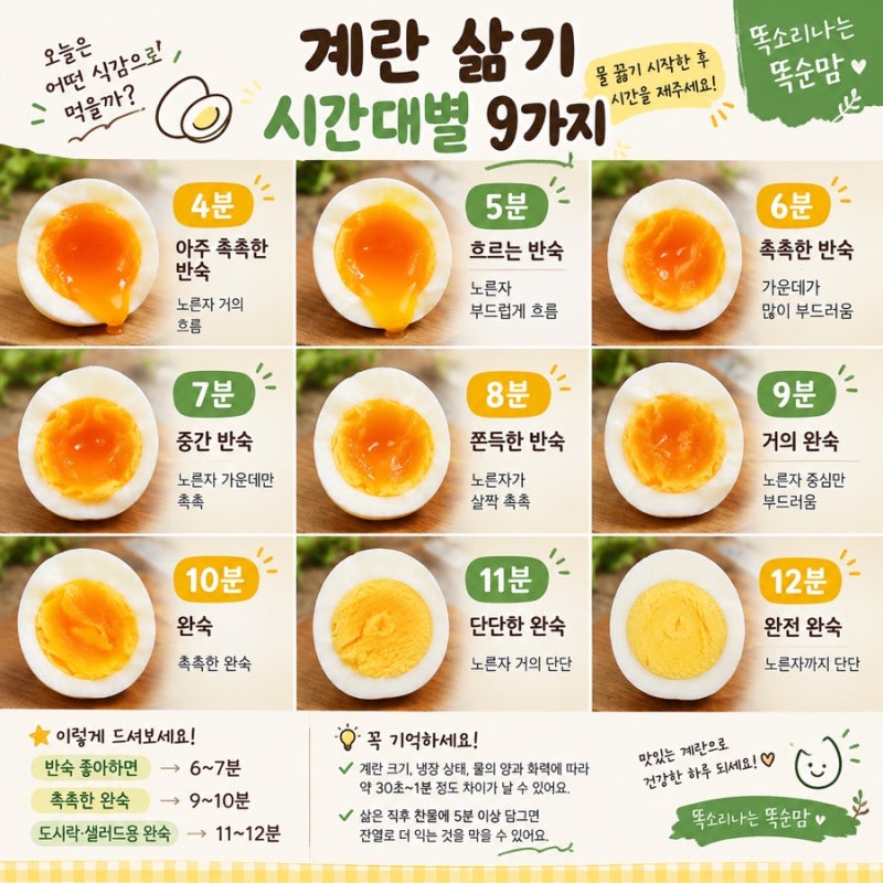 계란 삶는 시간 4분부터 12분까지｜반숙·완숙 삶는 시간 정리