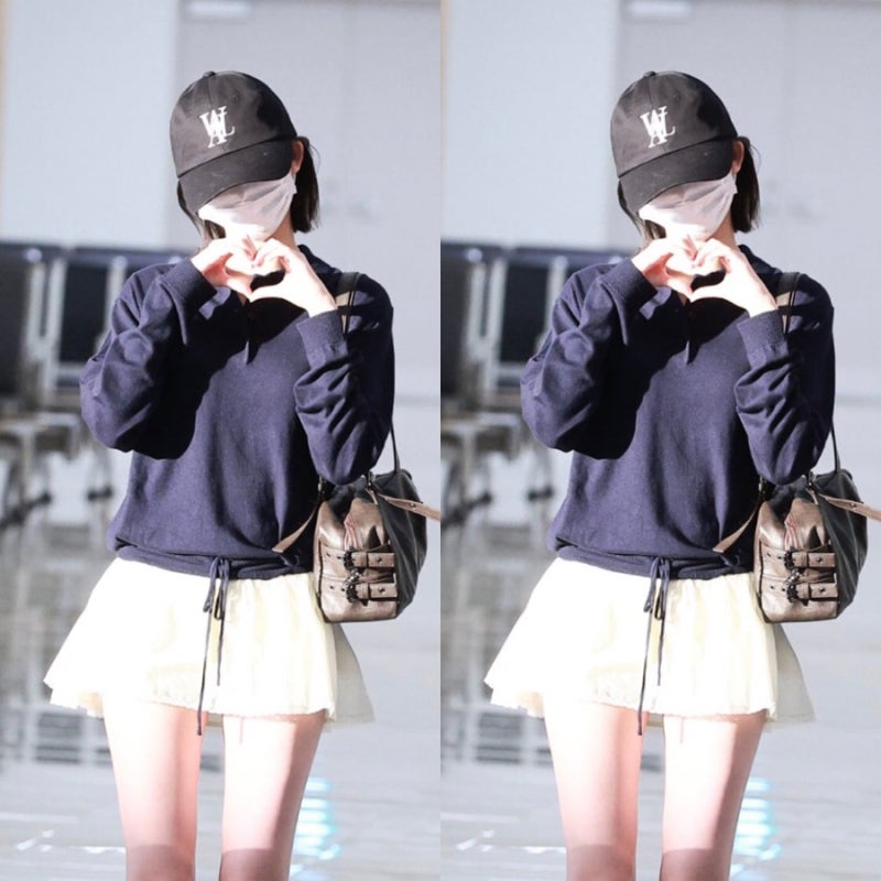 Adorable Senior Gaeul! IVE Gaeul's Airport Fashion: Polo Shirt, Skirt, Dress, Bag, and Ball Cap