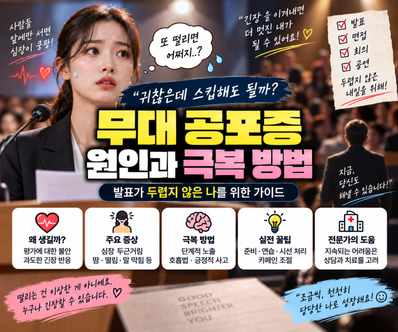 사람들 앞에만 서면 심장이 쿵쾅! 무대 공포증 원인과 극복 방법 총정리