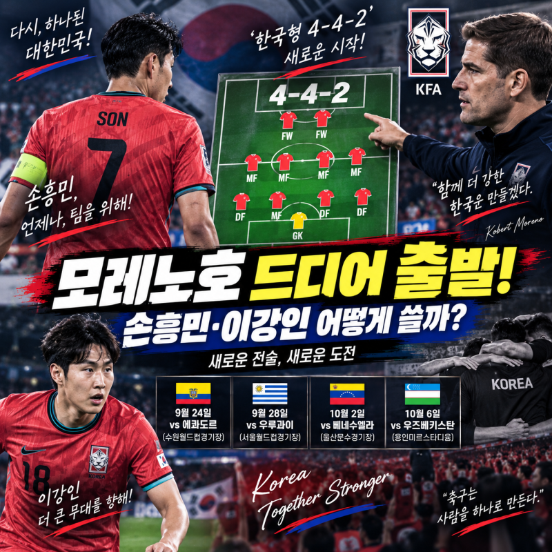 ⚽ 모레노호 드디어 첫 소집! 손흥민·이강인 어떻게 쓸까…‘한국형 4-4-2’ 시험대 ⚽