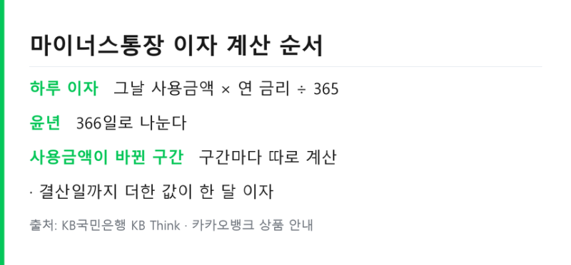 마이너스통장 이자계산 .. 사용액 일할 공식과 미납 시 연체 정리