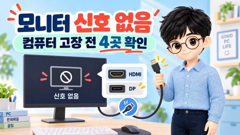모니터에 신호 없음 뜰 때?｜컴퓨터 고장 의심 전 4곳 확인하세요