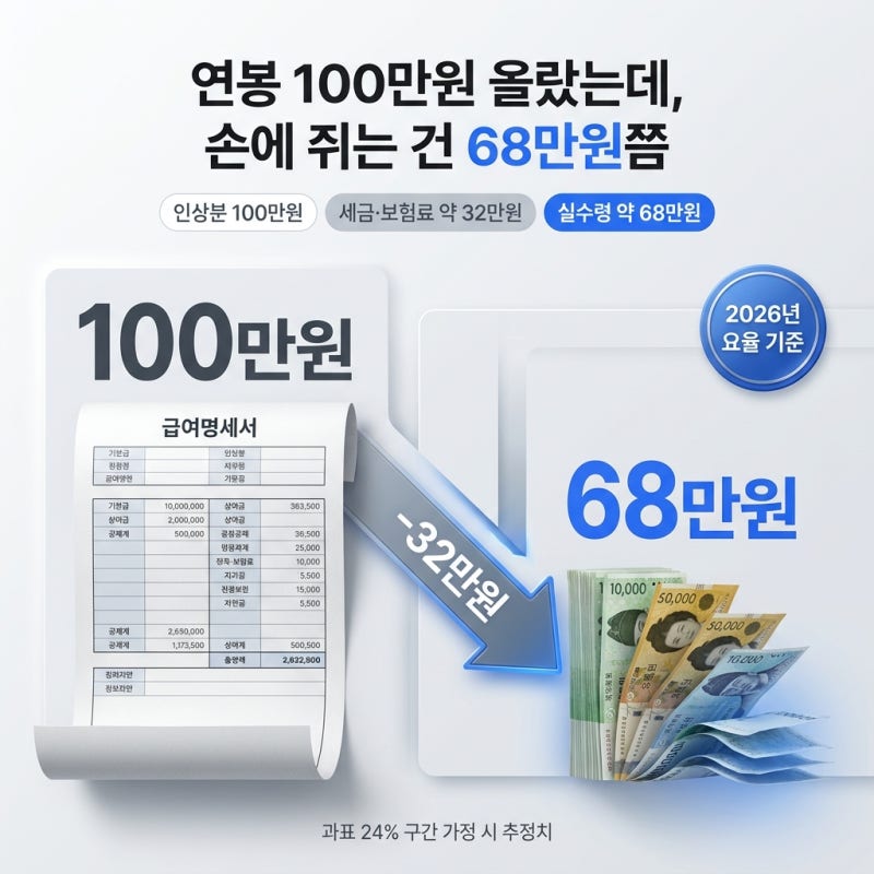 "올랐다며 왜 이것뿐?" 연봉 100만원 인상, 손에 쥐는 건 68만원쯤
