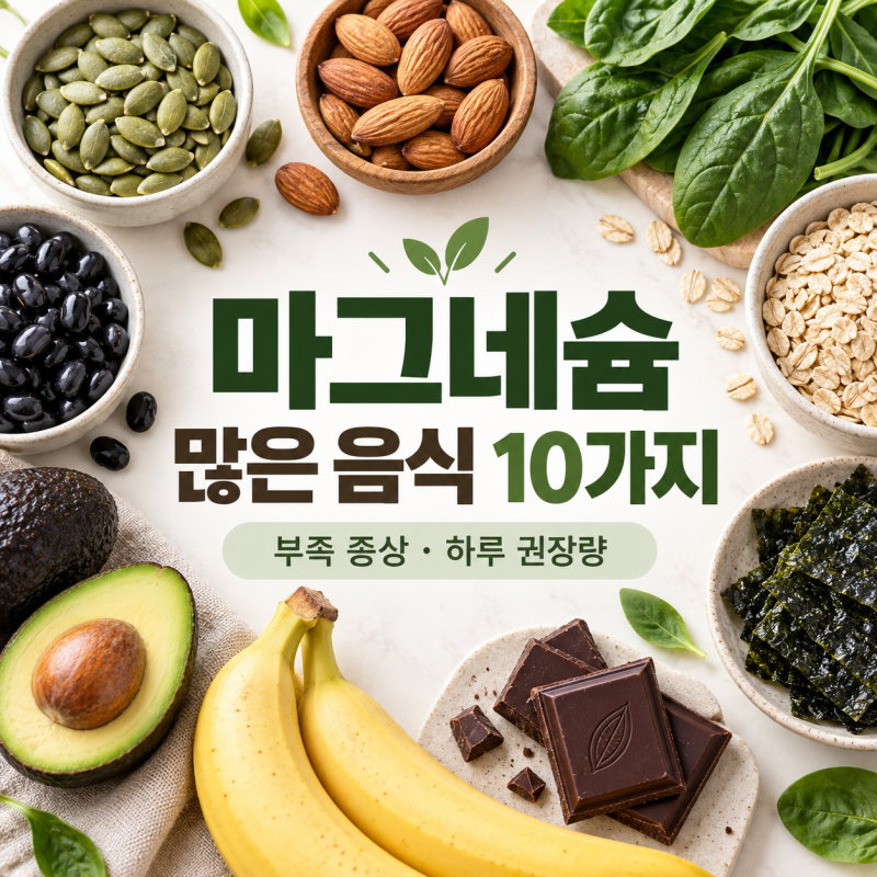 마그네슘이 많은 음식 10가지｜부족 증상·하루 권장량까지 총정리
