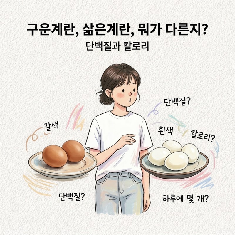 삶은 거랑 같은 줄 앎 구운계란 삶은계란 차이 단백질 칼로리 하루 섭취량 데우기