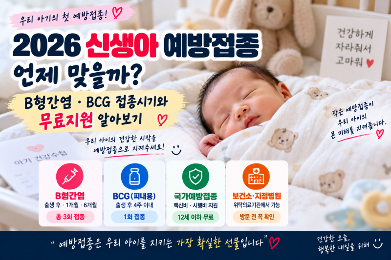 2026 신생아 예방접종 언제 맞을까? B형간염.BCG 접종시기와 무료지원 알아보기