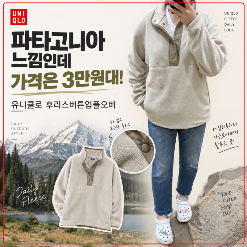 파타고니아처럼 나왔다고? 유니클로 신상 후리스버튼업풀오버 여성 착용후기