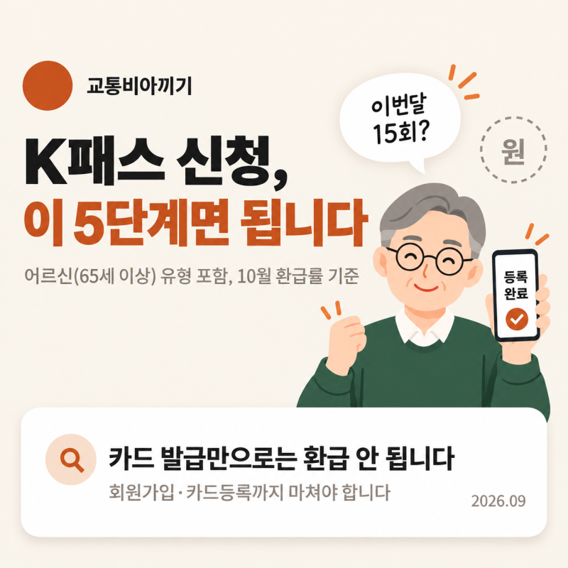 K패스 신청방법 — 회원가입부터 카드 발급·등록까지 5단계 (65세 이상 어르신 유형 포함, 10....