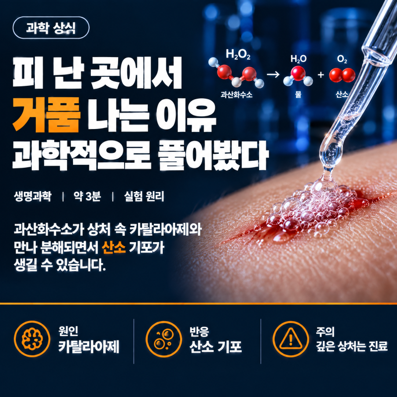 카탈라아제, 피 난 곳에 과산화수소를 소독하면 거품이 나는 이유
