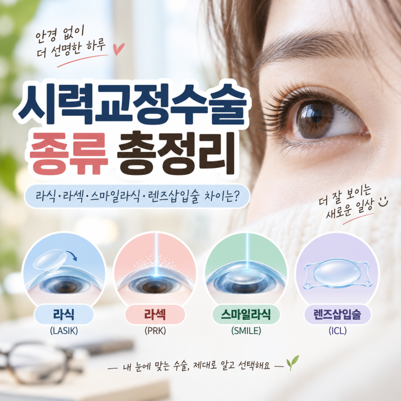 ️ 시력교정수술 종류 총정리｜라식·라섹·스마일라식·렌즈삽입술 차이는?
