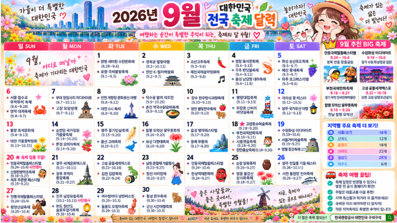 2026년 9월·10월 전국 축제 일정 총정리｜대한민국 가을축제 달력 한눈에 보기